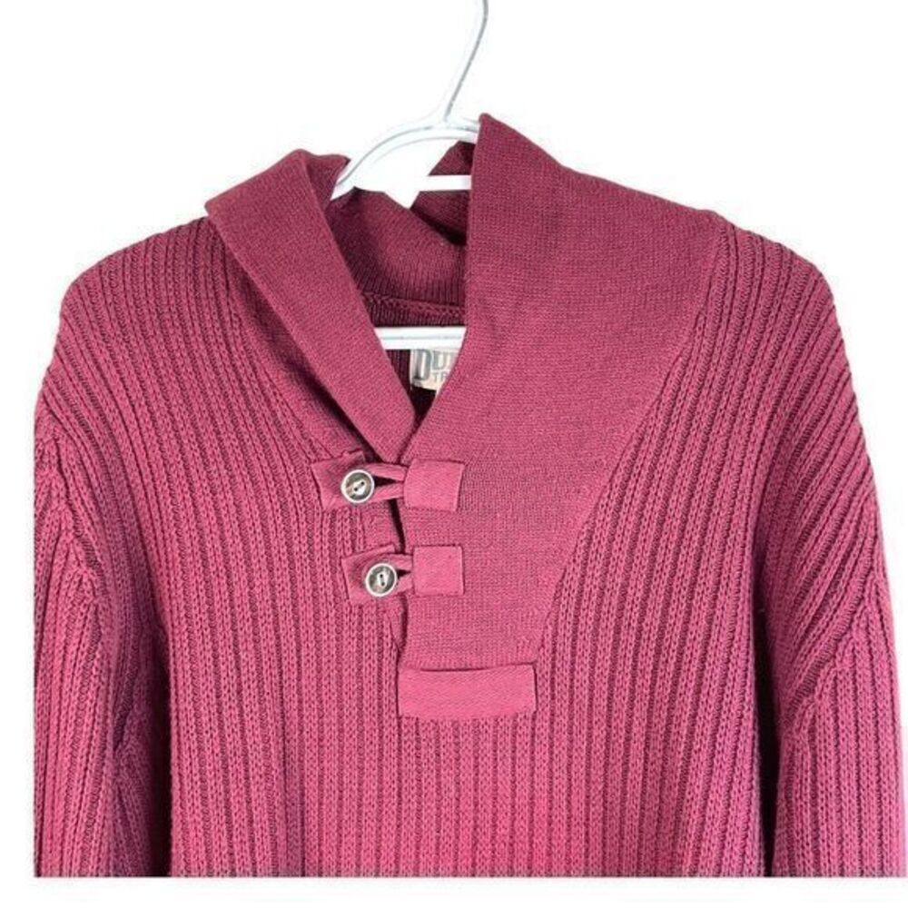 Duluth Trading Mens LT Fisherman Sweater Red Pullover Cable Knit Wool Blend